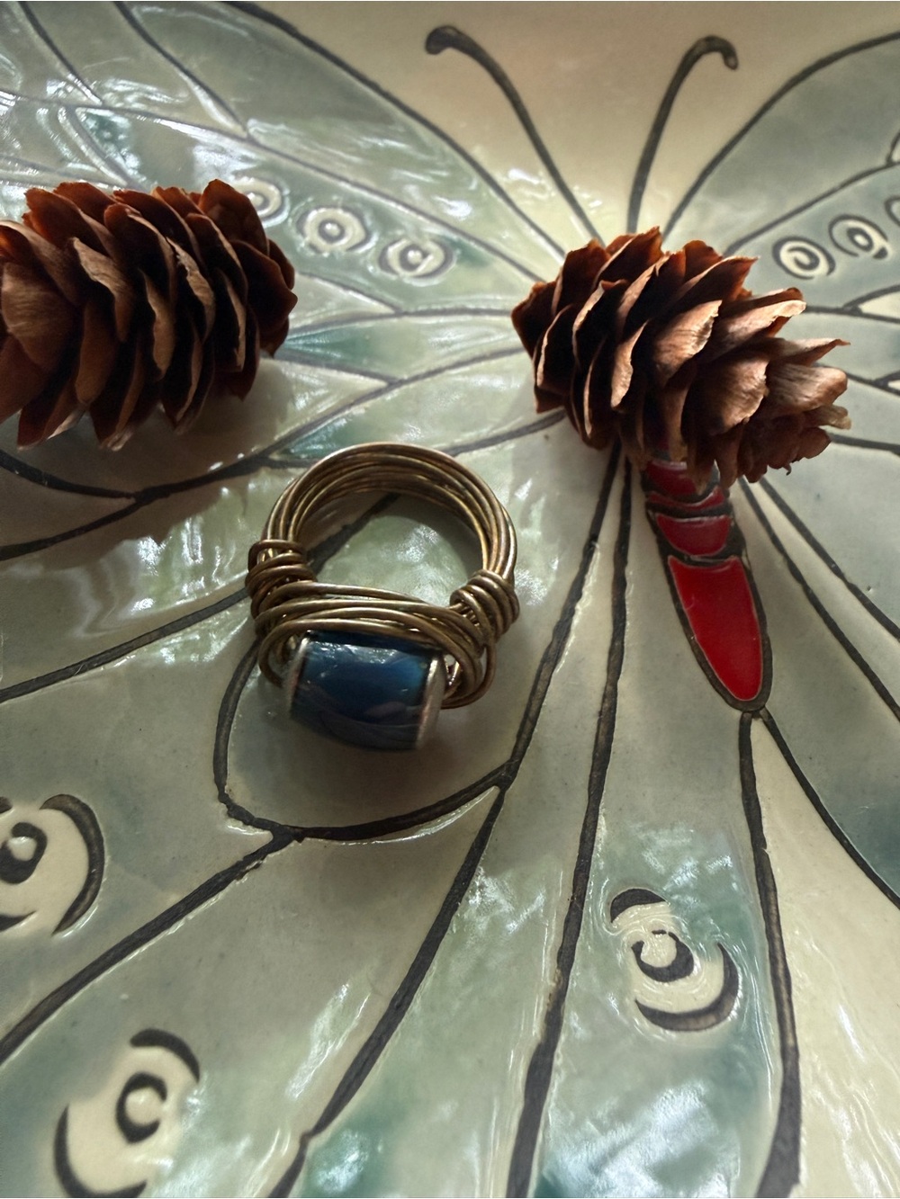 Handcrafted Bronze Wire Ring with Blue Stone